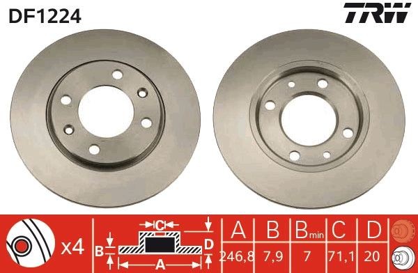 TRW DF1224: Bremseskive Ø: 247mm, fuldstændigt, Ø: 247mm, lakeret