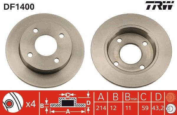TRW DF1400: Piduriketas Ø: 214mm, täis, Ø: 214mm