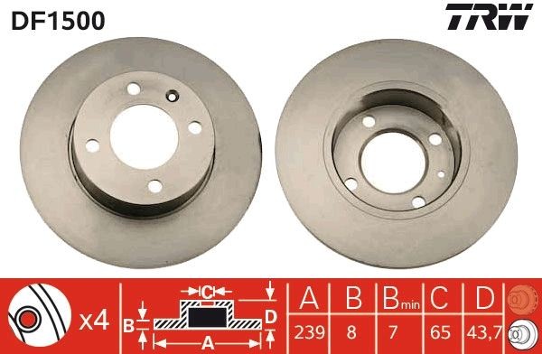 TRW DF1500: Piduriketas Ø: 239mm, täis, Ø: 239mm
