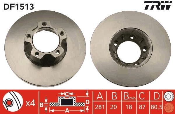 TRW DF1513: Piduriketas Ø: 281mm, täis, Ø: 281mm