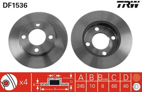 TRW DF1536: Piduriketas Ø: 245mm, täis, Ø: 245mm, värvitud