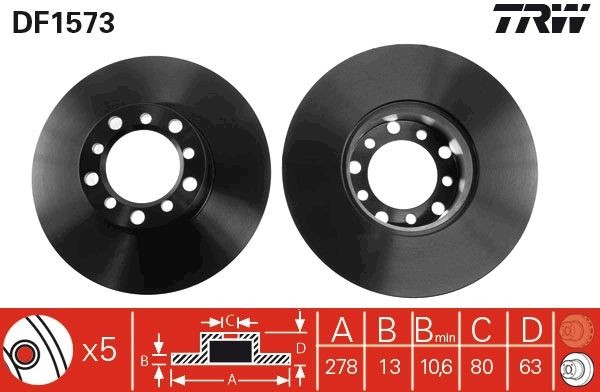 TRW DF1573: Piduriketas Ø: 278mm, täis, Ø: 278mm, värvitud