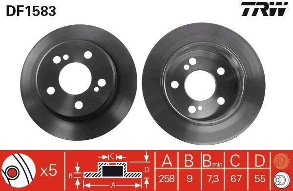 TRW DF1583: Brzdový kotouč R: 258mm, plný, R: 258mm, lakováno