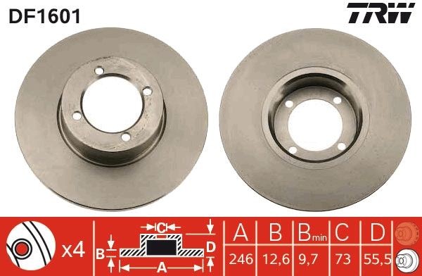 TRW DF1601: Brzdový kotouč R: 246mm, plný, R: 246mm