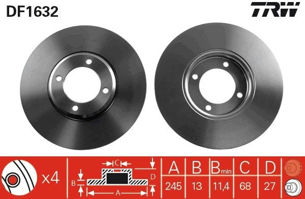 TRW DF1632: Piduriketas Ø: 244mm, täis, Ø: 244mm