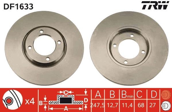 TRW DF1633: Piduriketas Ø: 247mm, täis, Ø: 247mm