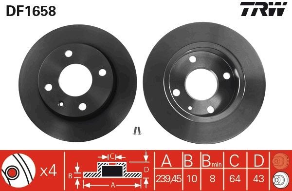 TRW DF1658: Piduriketas Ø: 239mm, täis, Ø: 239mm, värvitud, koos kruvidega