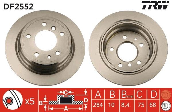 TRW DF2552: Stabdžių diskas Ø: 284mm, visiškai, Ø: 284mm