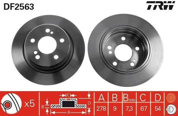 TRW DF2563: Disc de frână Ř: 278mm, plin, Ř: 278mm, lacuit