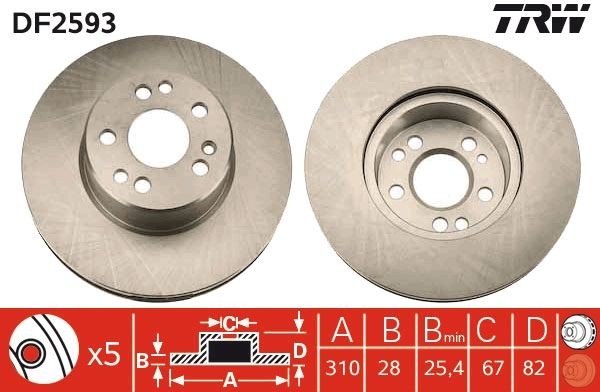 TRW DF2593: Piduriketas Ø: 310mm, õhutusega, Ø: 310mm
