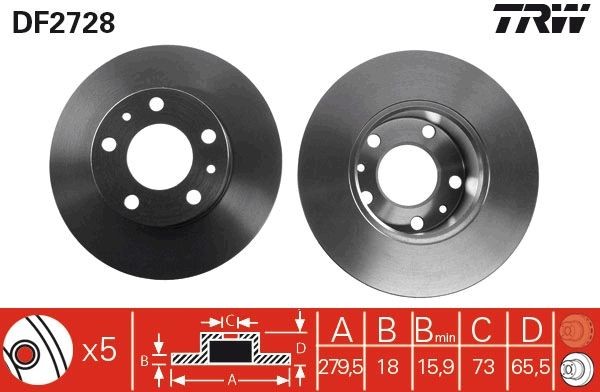 TRW DF2728: Stabdžių diskas Ø: 280mm, visiškai, Ø: 280mm, nudažyta