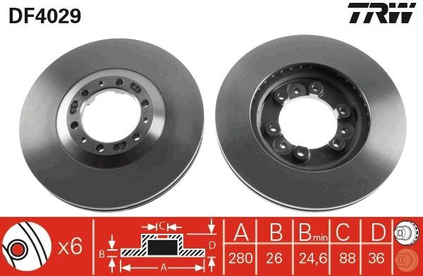 TRW DF4029: Piduriketas Ø: 280mm, õhutusega, Ø: 280mm, värvitud