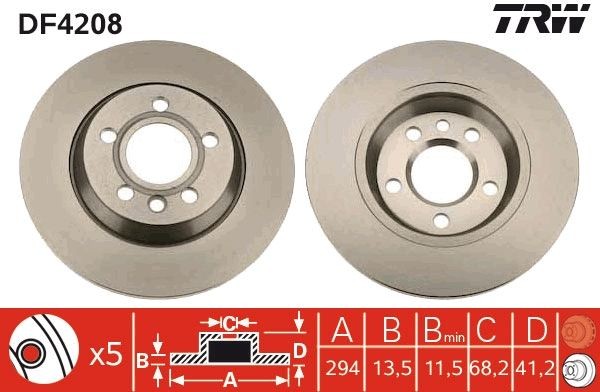 TRW DF4208: Stabdžių diskas Ø: 294mm, visiškai, Ø: 294mm, nudažyta
