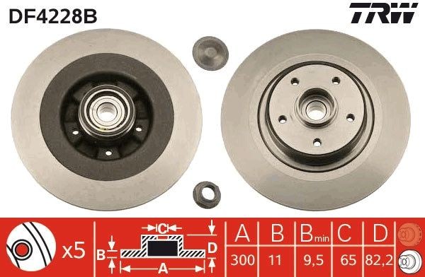 TRW DF4228BS: Stabdžių diskas TRW SINGLE Ø: 300mm, visiškai, Ø: 300mm, su ABS jutiklio žiedu, su rato guoliu
