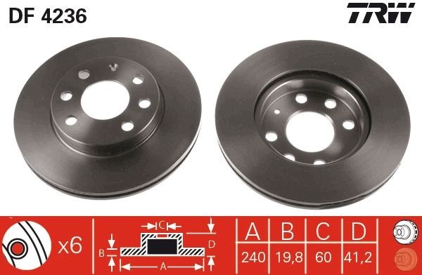 TRW DF4236: Disco de freno Ø: 240mm, ventilado, Ø: 240mm, barnizado