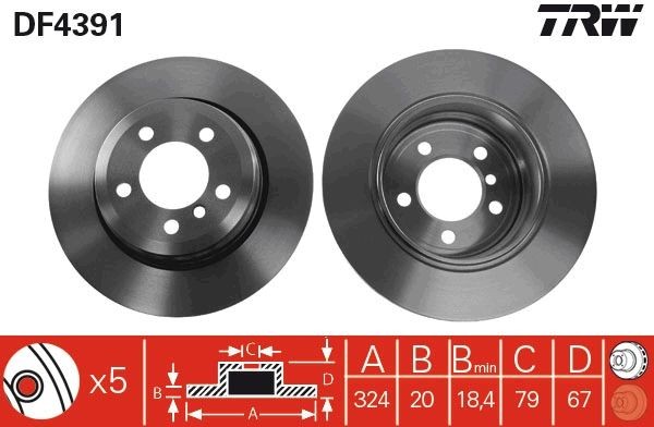 TRW DF4391: Brzdový kotouč R: 324mm, větráno, R: 324mm, lakováno