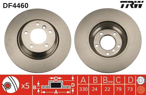 TRW DF4460: Disco de freno Ø: 330mm, ventilado, Ø: 330mm