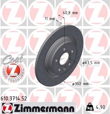 ZIMMERMANN 610.3714.52: Piduriketas SPORT Z Ø: 302mm, täis, perforeeritud, Ø: 302mm, kaetud