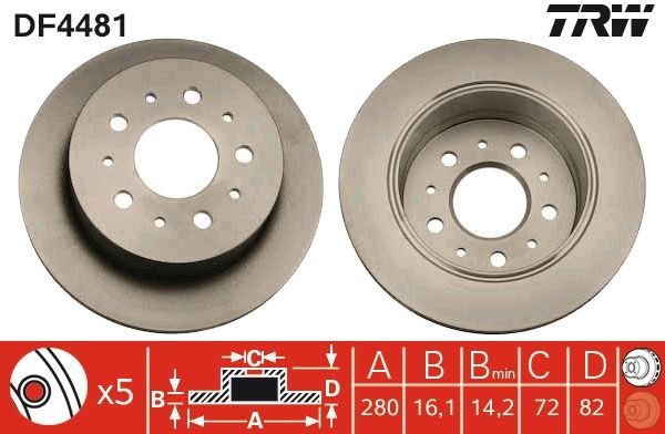 TRW DF4481: Bremseskive Ø: 280mm, fuldstændigt, Ø: 280mm, lakeret