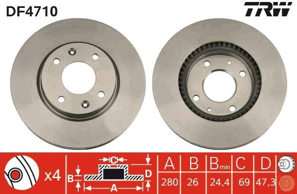 TRW DF4710: Bremsscheibe Ø: 280mm, Belüftet, Ø: 280mm, lackiert