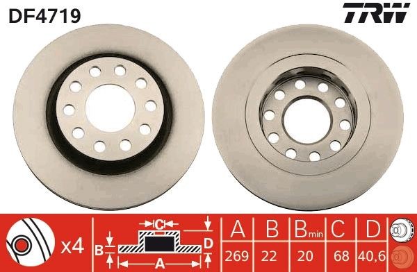 TRW DF4719: Piduriketas Ø: 269mm, õhutusega, Ø: 269mm, värvitud