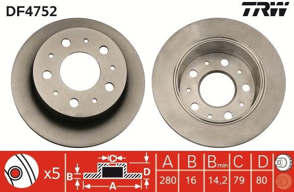 TRW DF4752: Féktárcsa Ø: 280mm, tele, Ø: 280mm, lakkozott
