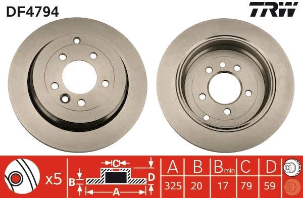 TRW DF4794: Piduriketas Ø: 325mm, õhutusega, Ø: 325mm, värvitud