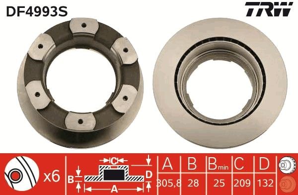 TRW DF4993S: Disco de freno TRW SINGLE Ø: 306mm, ventilado, Ø: 306mm, barnizado