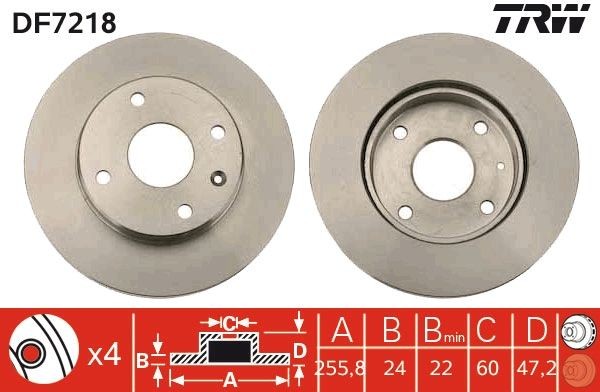 TRW DF7218: Brzdový kotouč R: 256mm, větráno, R: 256mm, lakováno