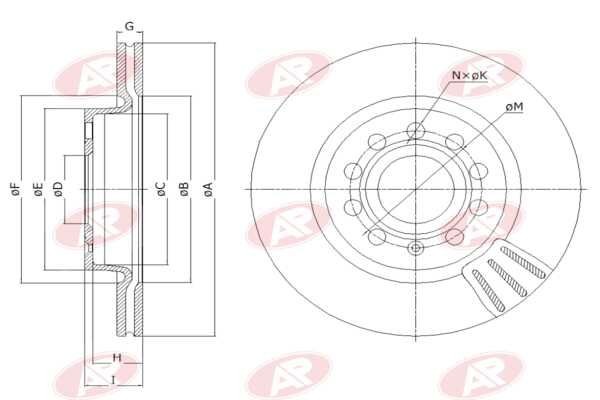 AP-SA A1001V: Piduriketas Esisild, Ø: 280mm, õhutusega, Ø: 280mm