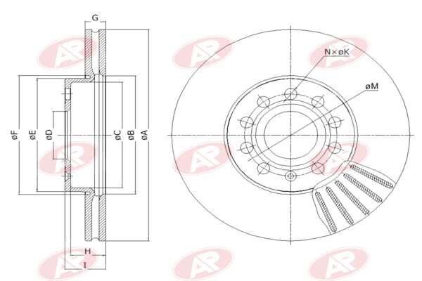 AP-SA A1002V: Piduriketas Esisild, Ø: 288mm, õhutusega, Ø: 288mm