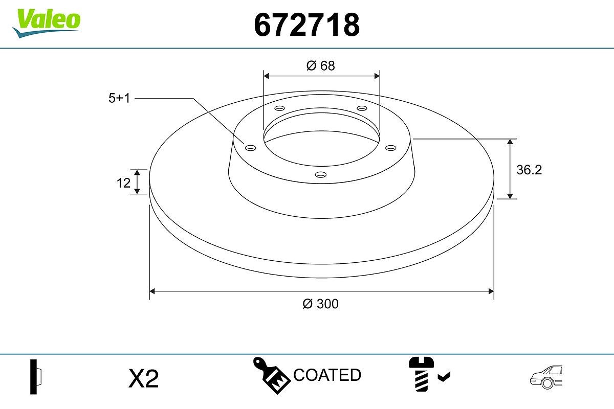 VALEO 672718: Piduriketas COATED Tagasild, Ø: 300mm, täis, Ø: 300mm, kaetud, ilma integreeritud rattalaagrita