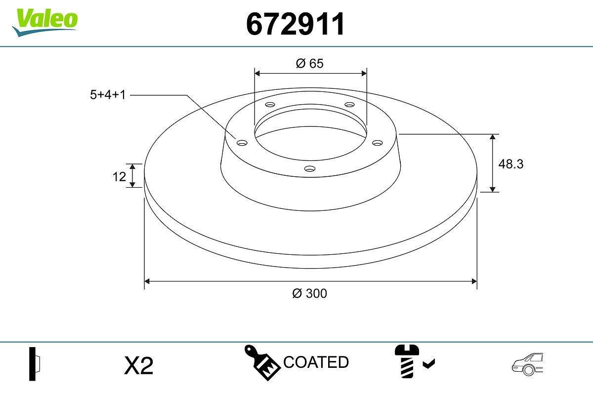 VALEO 672911: Piduriketas COATED Tagasild, Ø: 300mm, täis, Ø: 300mm, kaetud, ilma integreeritud rattalaagrita