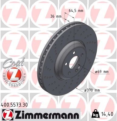 ZIMMERMANN 400.5573.30: Bremseskive FORMULA S Ø: 370mm, indvendigt ventileret, todelt bremseskive, Bremsekaliber, stål, hullet, Ø: 370mm, coatet