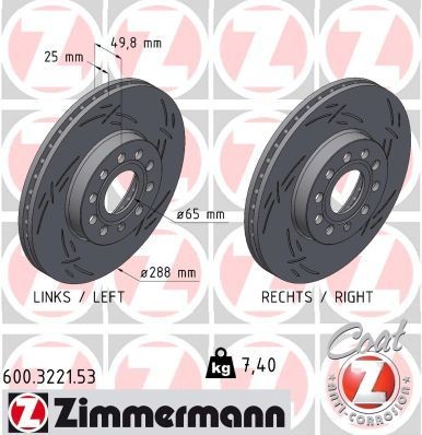 ZIMMERMANN 600.3221.53: Piduriketas BLACK Z Ø: 288mm, sisemine õhutus, piludega, Ø: 288mm, kaetud