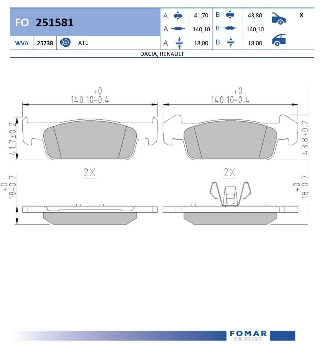 FOMAR Friction FO 251581: Plăcuțe de frână