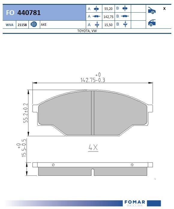 FOMAR Friction FO 440781: Stabdžių kaladėlės