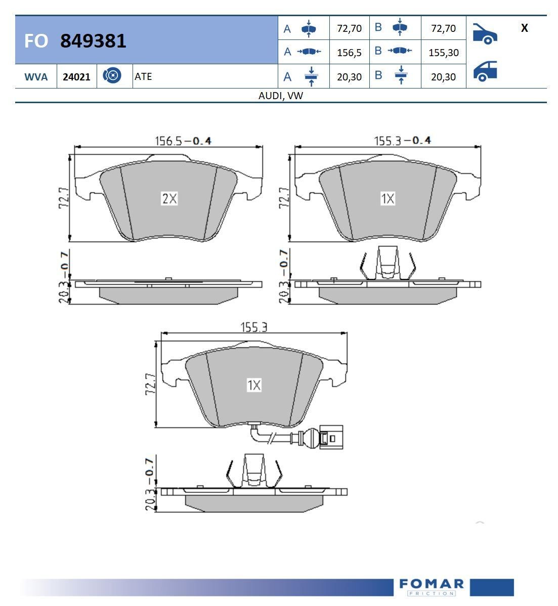 FOMAR Friction FO 849381: Fékbetét készlet, tárcsafék