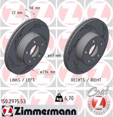 ZIMMERMANN 150.2975.53: Stabdžių diskas BLACK Z Ø: 294mm, vidinis ventiliavimas, įtvirtinta, Ø: 294mm, padengta