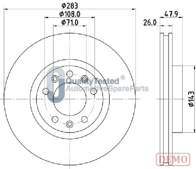 JAPANPARTS DI0637JM: Bremseskive Quality Tested foraksel, Ø: 283mm, ventileret, Ø: 283mm, lakeret