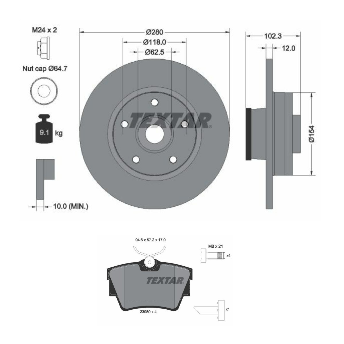 TEXTAR TXR3405N0017: Pidurikomplekt, ketaspidur Ø: 280mm, täis PRO