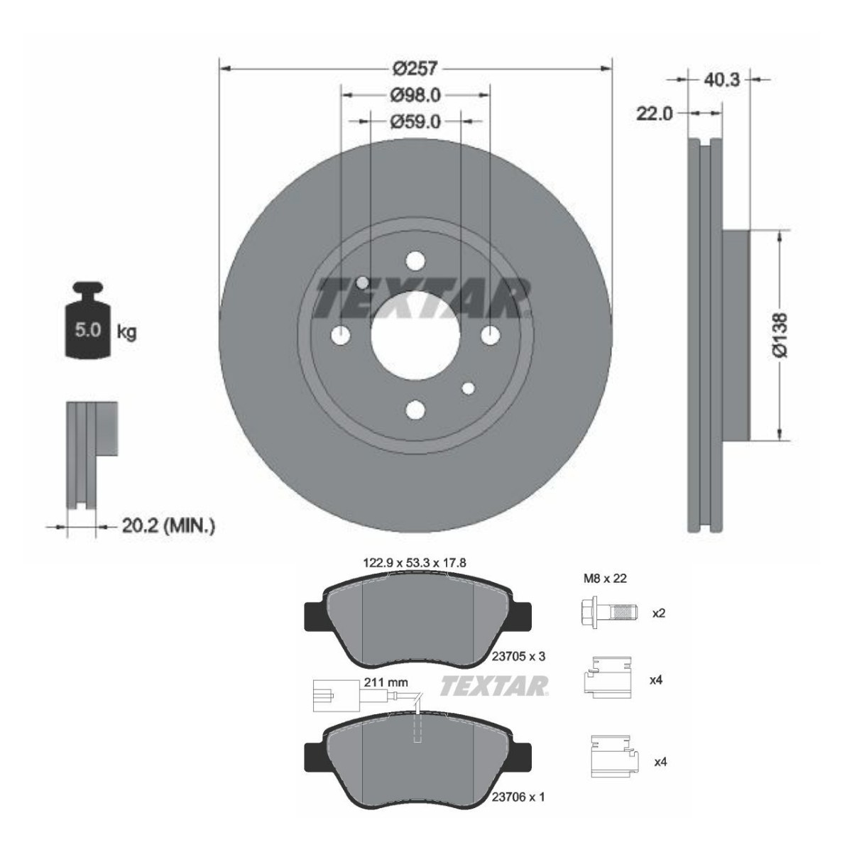 TEXTAR TXR3405N0019: Pidurikomplekt, ketaspidur Ø: 257mm, sisemine õhutus PRO