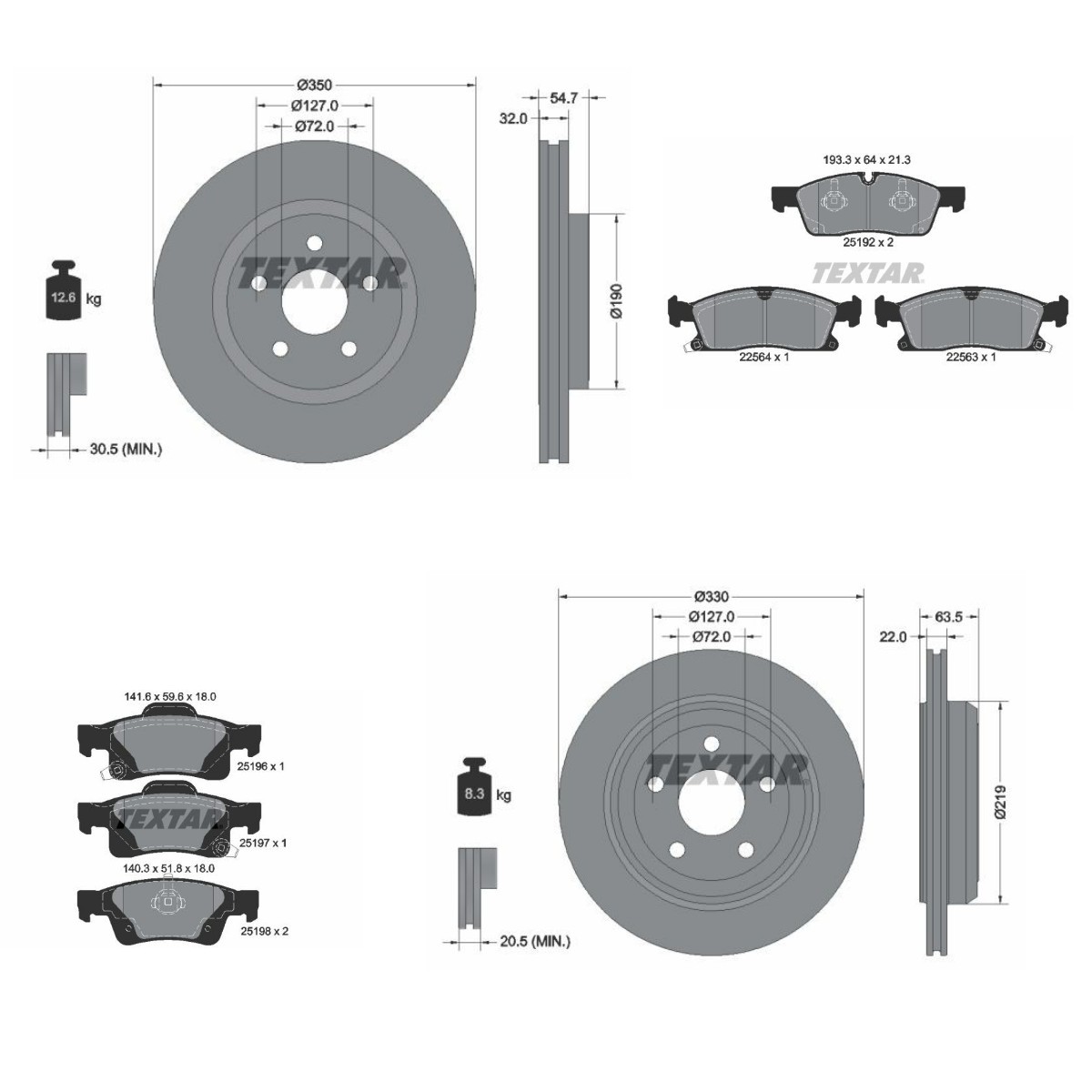 TEXTAR TXR3405FR002: Pidurikomplekt, ketaspidur Ø: 350, 330mm, välisõhutus