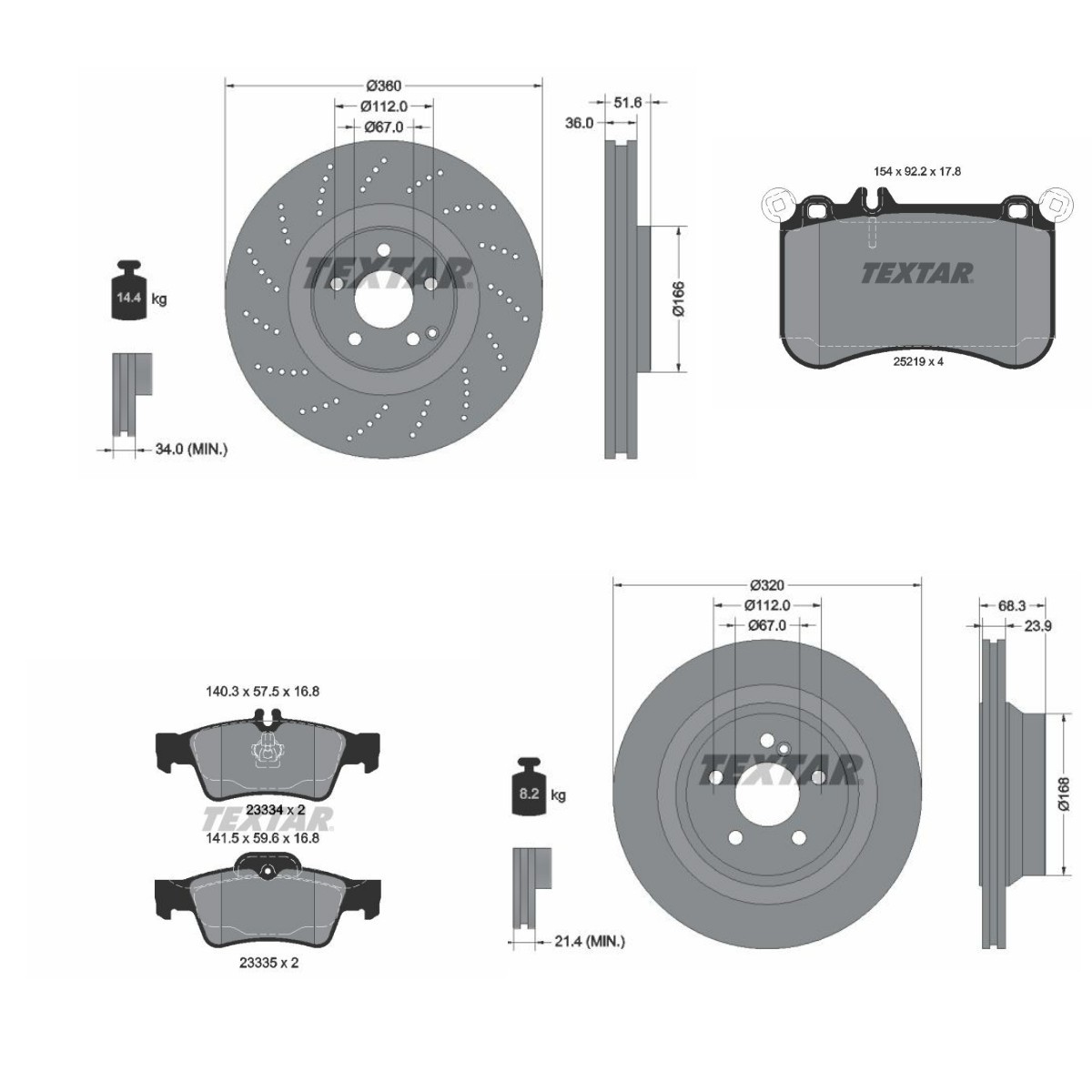 TEXTAR TXR3405FR013: Pidurikomplekt, ketaspidur Ø: 360, 320mm, sisemine õhutus, perforeeritud PRO+