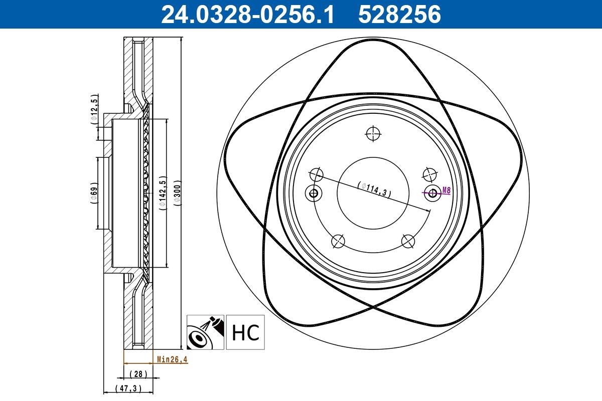 ATE 24.0328-0256.1: Piduriketas PowerDisc Ø: 300,0mm, õhutusega, Ø: 300,0mm, kaetud