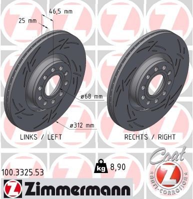 ZIMMERMANN 100.3325.53: Piduriketas BLACK Z Ø: 312mm, välisõhutus, piludega, Ø: 312mm, kaetud