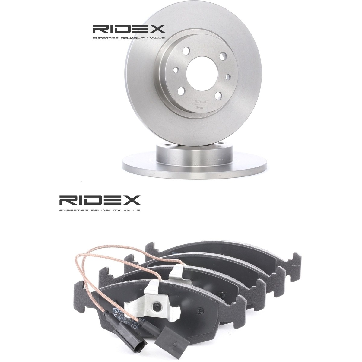 RIDEX 3405B3390: Pidurikomplekt, ketaspidur Esisild, Ø: 258mm, täis