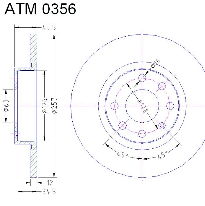 MIKODA 0356: Bremseskive Ø: 257,0mm, fuldstændigt, Ø: 257,0mm