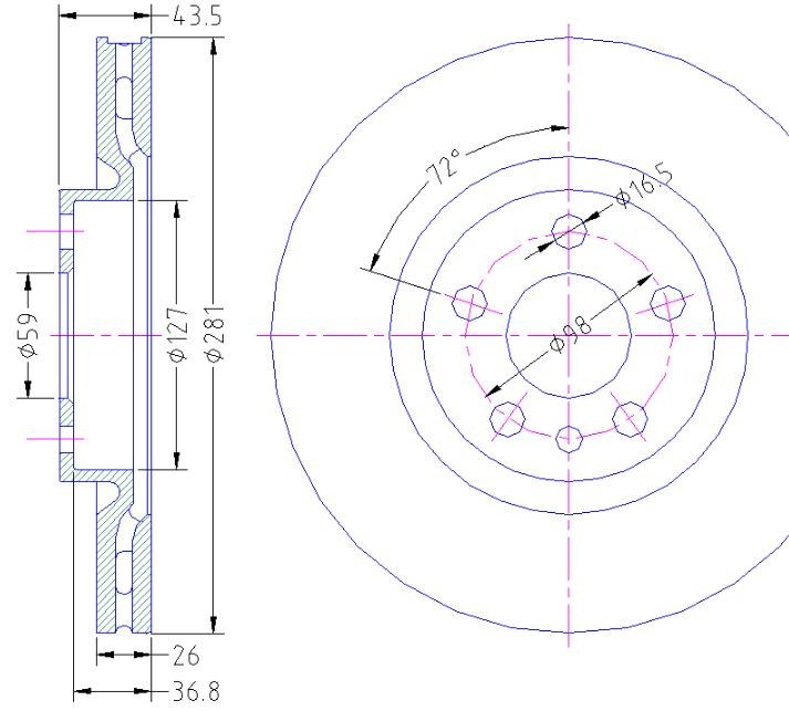 MIKODA 0359: Piduriketas Ø: 281,0mm, õhutusega, Ø: 281,0mm