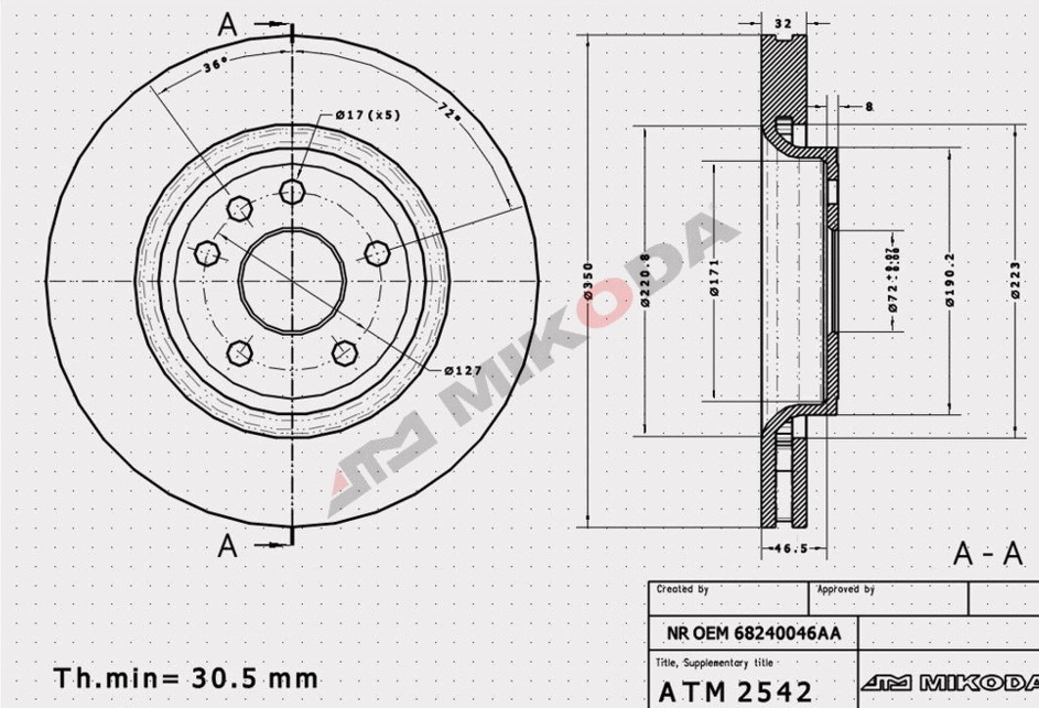 MIKODA 2542S: Piduriketas Ø: 350mm, piludega/augustatud, Ø: 350mm GT